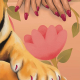 Close up illustration of resting hands of a woman and tiger.